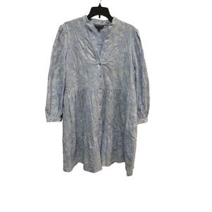 Brooks Brothers Blue Floral Embroidered Split Neck‎ Fit & Flare Dress 14